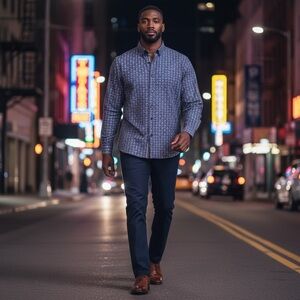 Robert Graham Modern Americana Shirt L | Blue Geometric Print Button Front